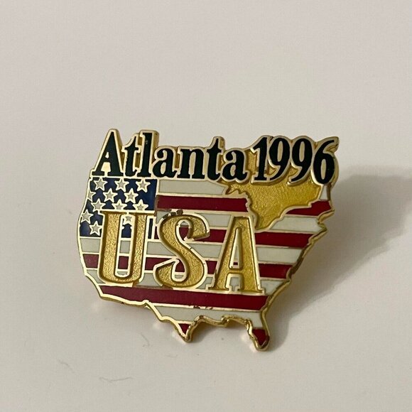 Vtg Atlanta Olympics Game 1996 Pin Team USA America Flag Pin - Picture 2 of 7